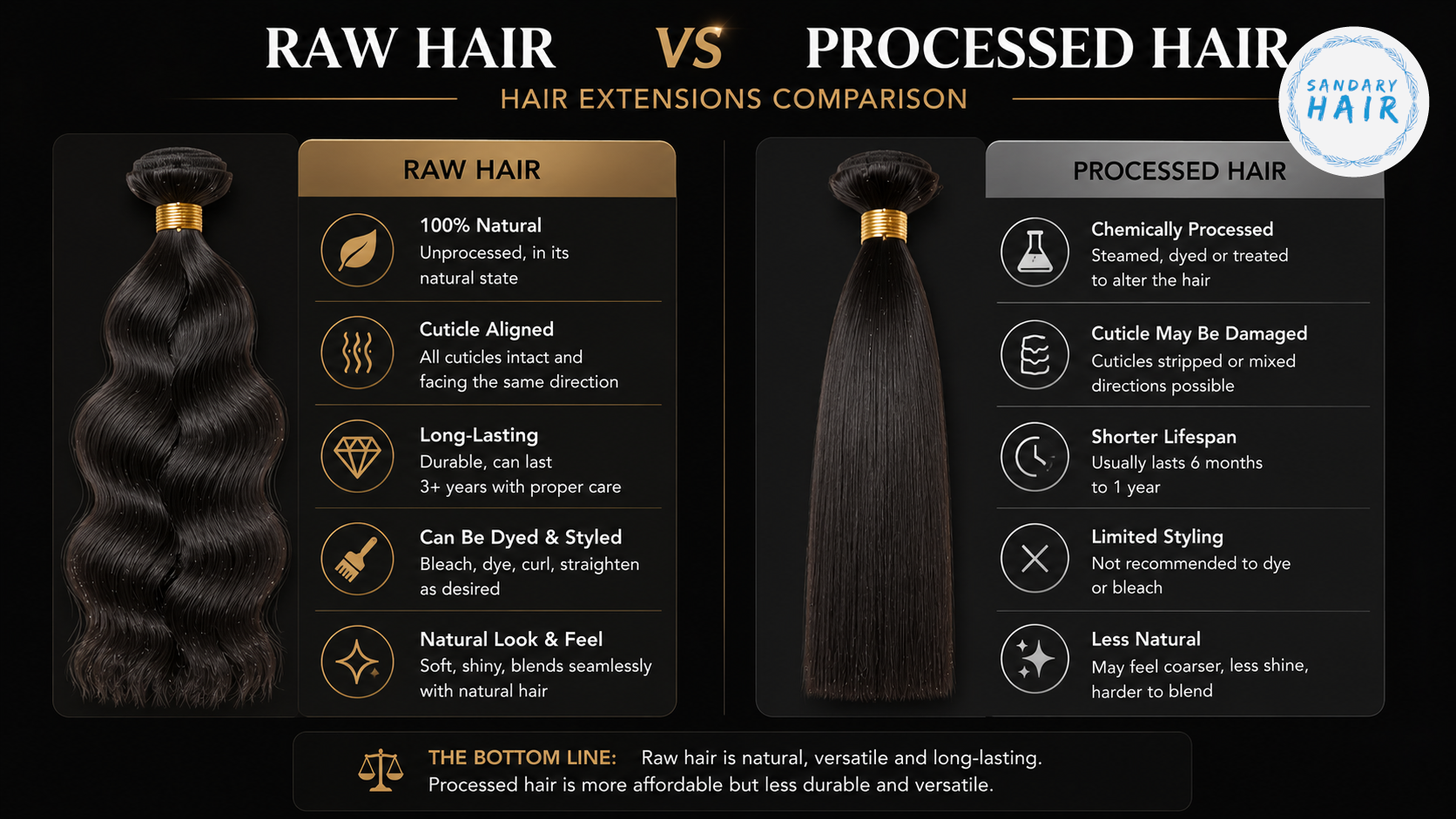 Raw hair vs processed hair extensions comparison