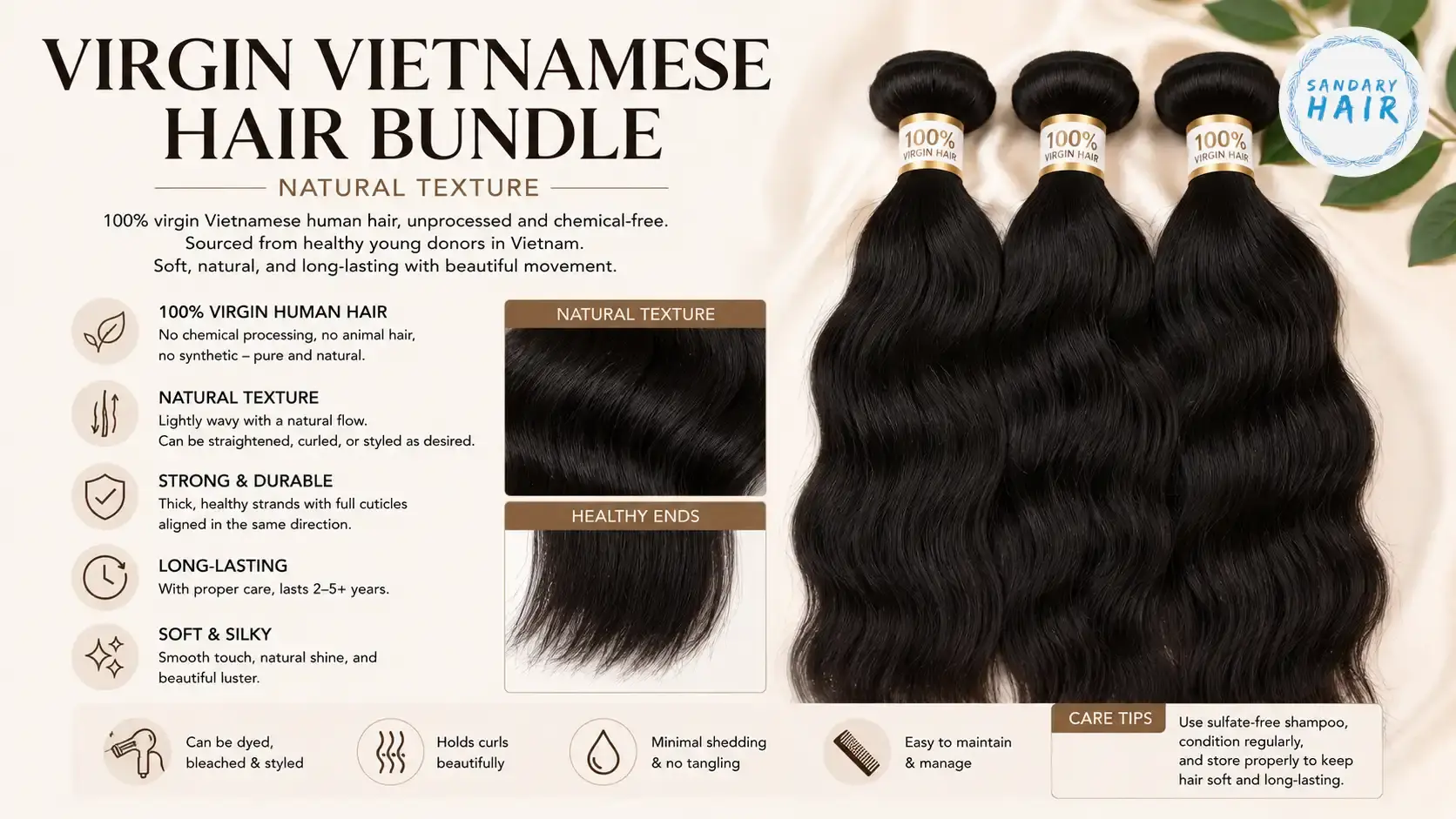 Virgin Vietnamese hair bundle natural texture