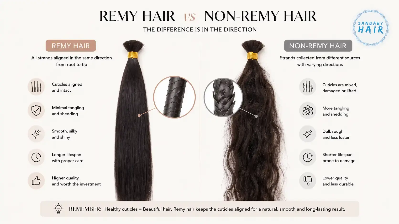 Remy hair vs non-Remy hair comparison strands Remy hair vs non-Remy hair comparison strands